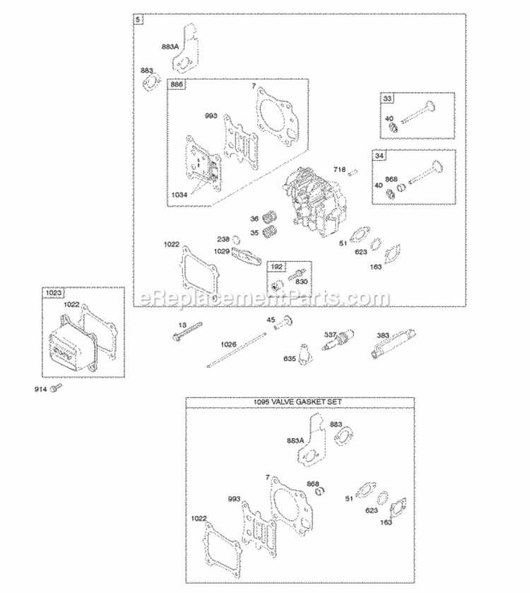 Cylinder Head Gasket Set-Valves Valves Diagram and Parts List for 111P07-0117-F1  Briggs and Stratton Engine